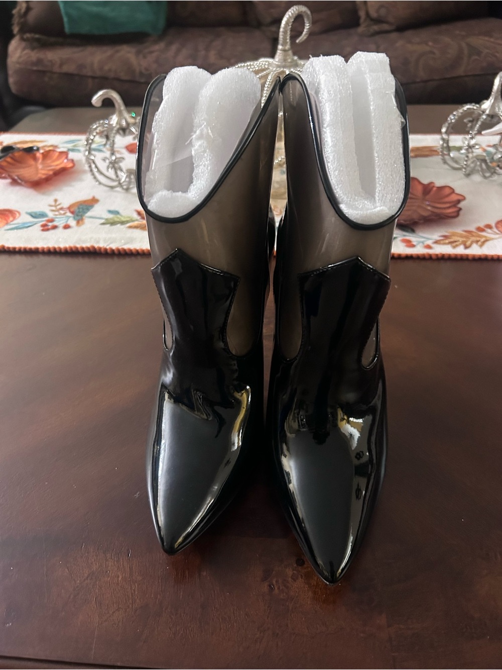 Jessica Simpson Pointed Patent Ankle Boots in Black and Cream